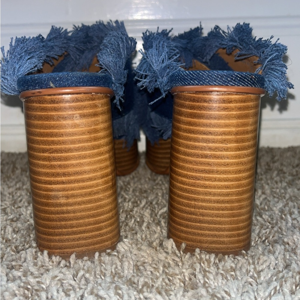 Anthropologie See by Chloe Denim Platform Mule Slide Sandal Frayed 38 NEW - Picture 7 of 8